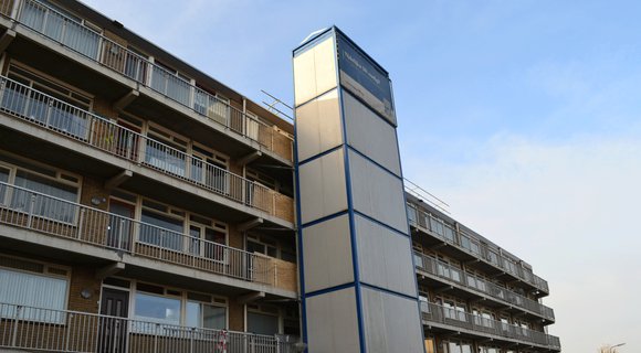 Temporary passenger lift and staircase deployed in Hazerswoude Rijndijk